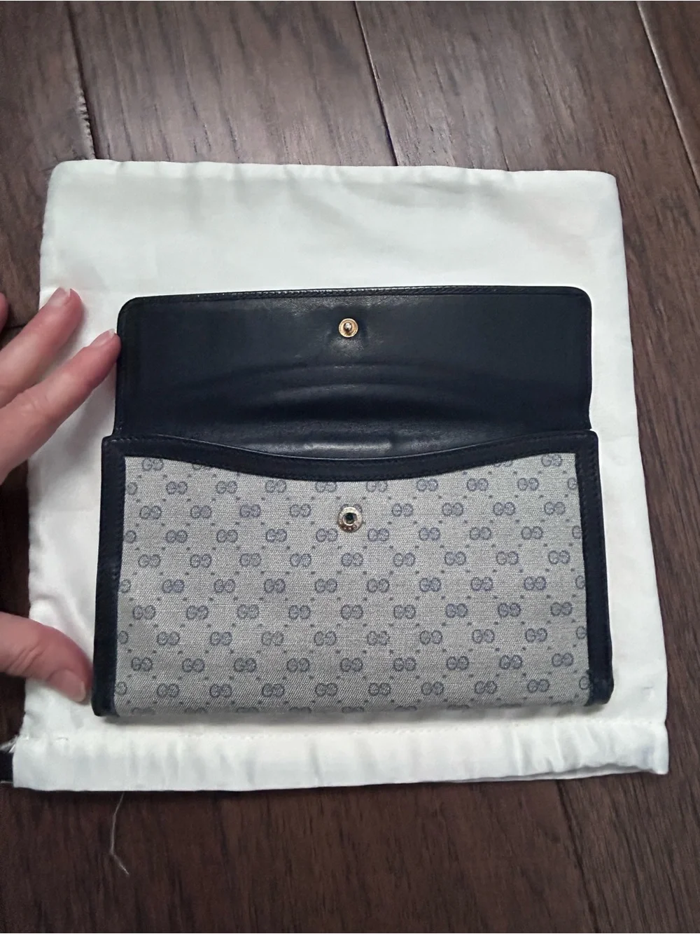 Gucci Gray Monogram Canvas Card Holder with Black Trim